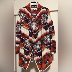Lucky Brand Abstract Patterned Cardigan - Rust, Black and Cream
